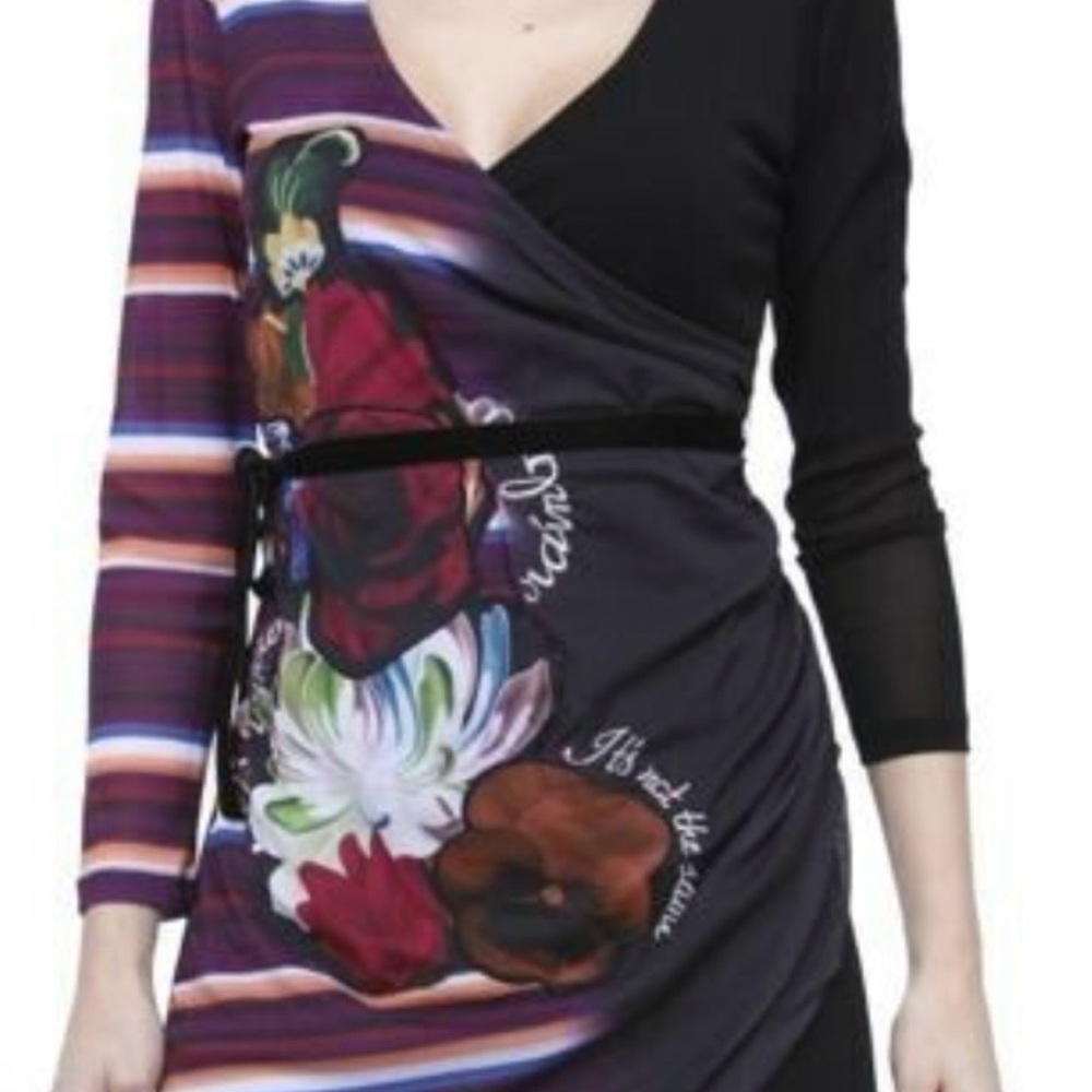 Desigual Long Sleeve Dress - Black, Red, and Purple